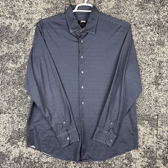 Bugatchi OoohCotton Tech 8 Way Stretch Button Up Shirt Mens XL Geometric Blue - Picture 1 of 7